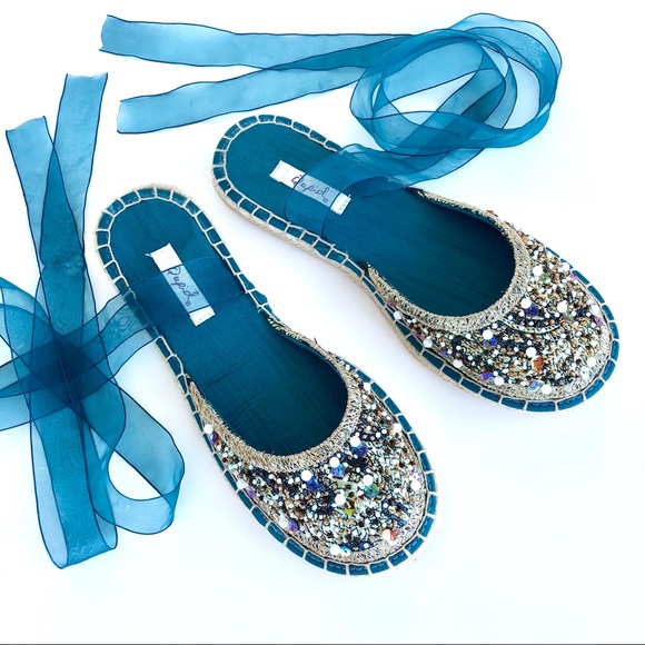 Qupid Shoes - Embellished Lace Up Ballet Espadrilles